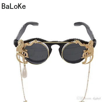 Modes Retro Kārtu Mērkaķis Metāla Ķēdes Apdare Baroka Saulesbrilles Sieviešu Modes Dizainere Atvāžamais Atdzist Rotaslietas Eyewear
