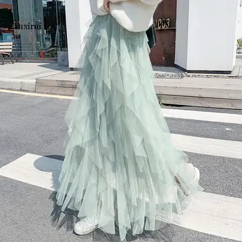 Modes Tutu Tilla Svārki Sieviešu Garo Maxi Svārki 2020. Gadam Pavasara Korejas Melna Rozā Augsta Vidukļa Kroku Svārki, Sieviešu