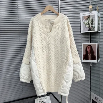 Modes Vidū Garums Rudens Ziemas korejiešu Jaunā Versija Unikālo Izšūšanas Kokvilnas polsterējumu Džemperis Džemperis Zaudēt Sieviešu Džemperi, Topi