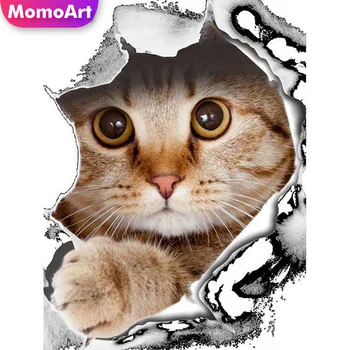 MomoArt 5D DIY Dimanta Krāsošana Kaķis Cross Stitch Komplekti Dimanta Izšuvumi Dzīvnieku Pilna Urbt Laukumā Mozaīkas Rhinestone Mājas Dekoru