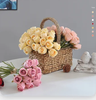 Mākslīgie ziedi 12pcs rožu pumpuru roku sasaistīto DIY kāzu puse, ziedu kompozīcijas, zīda ziedu dzīves telpu dekorēšana rotājumi