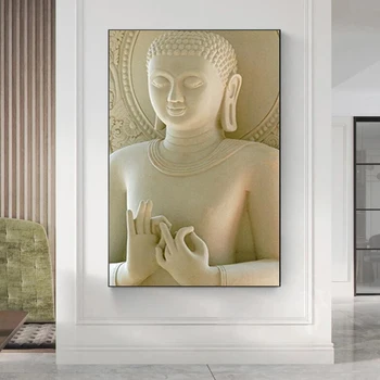 Mūsdienu Lielo Earlobe Budas Statuja Kanvas Glezna Reliģijas Plakātu un Bildes Drukāšanas Sienas Mākslas Dekori viesistaba, Mājas Dekoru