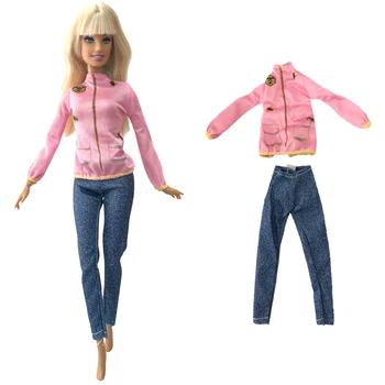 NK 1Set Lelle, Apģērbs, Modes Rozā Krekls +Ilgi Izdilis Džinsi Barbie Lelle Piederumi Dāvanu Bērnu Rotaļlietas 284B 7X