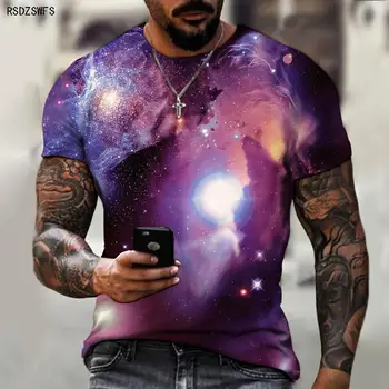 Noslēpumaina Galaxy 3D Drukāšanas Mākslas Vīriešu T-krekls trīsdimensiju Krekls 2022 Starptautiskā Apģērbu Vasaras Sporta Fitnesa Krekls