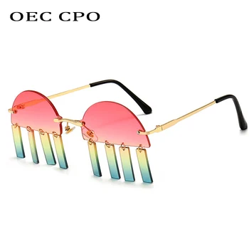 OEC CPO Modes bez apmales Saulesbrilles Sieviešu Personības Kulons bez rāmja Saulesbrilles Vīriešiem Punk Briļļu Sieviešu Brilles UV400 Oculos