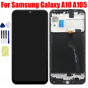 Oriģināls Samsung Galaxy A10 A105 A105F SM-A105F A105FN LCD Displeja Paneļa Monitoru ar skārienjutīgo Ekrānu Digitizer Montāžas Rāmis