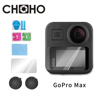 Par Gopro Max Aksesuāri Ekrāna Aizsargs Rūdījums Stikla Ultra Clear LCD HD + Objektīva Vāciņš Protecter Vāks Go Pro Hero Maks.