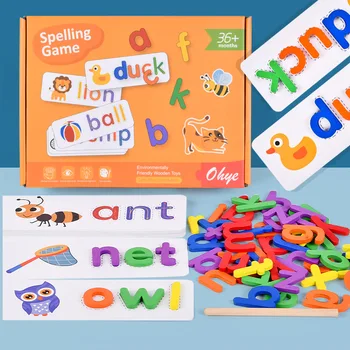 Pareizrakstības Spēle Uzziniet & Rakstīt Phonics Angļu Alfabēta Burti Puzzle Montessori Koka Rotaļlietas Ar Double Sided Kartītes