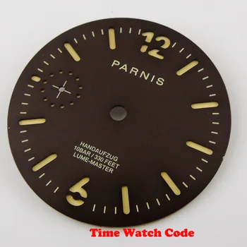Parnis 35.4 mm black watch dial fit ETA 6497 puses-tīšanas kustību sekundes skalu dzeltenās zīmes pulkstenim
