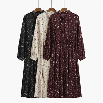 Pavasara Rudens Sieviešu Ikdienas franču Šiks Retro Drukāt Šifona Pludmales Kleitu Elegants Vintage Boho Sieviešu Apģērbu Pamati Kleitas