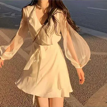 Pavasara V kakla Ruffles Elegants kleitas sievietēm korejas Modes Sexy Gadījuma kleitas sievietēm 2022 Jaunu Midi kleitu Sieviešu apģērbs