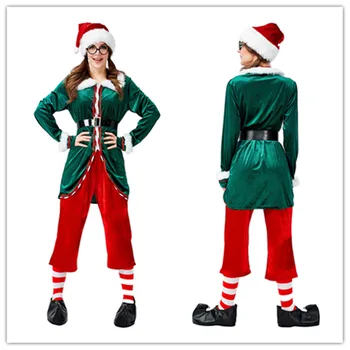 Pieaugušo Sieviešu Zaļā Elfs Ziemassvētku Kostīms Santa Klaus Cosplay Kostīmu Jauno Gadu Drēbes Masku Ziemassvētki Ziemassvētku Tērps