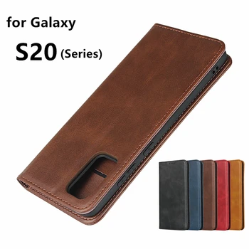 Premium Ādas somiņa Samsung Galaxy S20 S21 S22 Plus Ultra FE 4G 5G Flip case Maksts Magnētisko pievilkšanas Segtu Seifa Lieta