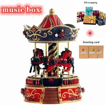 Priecīgus Go Round Music box Ģeometriskā Mūzikas baby telpu dekorēšana, Dāvanas Unisex Sveķu Ziemassvētku Karuseļa Zirgs Kaste dzimšanas dienas dāvanu Ho