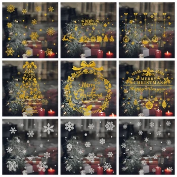 Priecīgus Ziemassvētkus Sienas Uzlīmes DIY Ziemassvētki Sniegpārslu Koku Vainagu PVC Logu Uzlīmes Ziemassvētki Navidad Ornaments Jaunā Gada Sākuma Stikla Uzlīmēm
