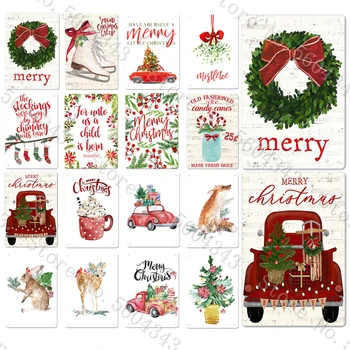 Priecīgus Ziemassvētkus Vintage Metāla Plakātu, Skārda Pazīmes, Konfektes, Eglīšu Auto Retro Plāksnes Alvas Plāksnes Kravas Automašīnu Kafejnīca, Bārs Krogs Mājas Dekoru, Dāvanu