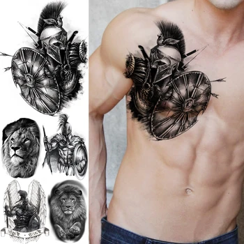 Reāli Bruņinieks Cilšu Armband Pagaidu Tetovējumiem Vīriešiem Pieaugušo Lauva Spārniem Vairogs Viltus Tattoo, Body Art Unikālo Tatoos Liela