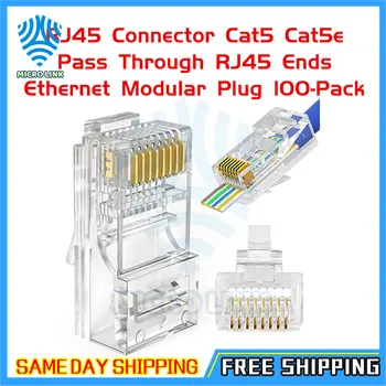 RJ45 Savienotājs Cat5 Cat5e Iet Caur RJ45 Beidzas Ethernet Modular Plug 100-Pack