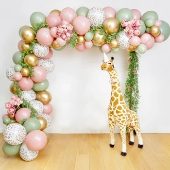 Safari Tēmu Dzimšanas Dienas Svinības Balonu Vainags Komplekts Savvaļas Vienu Apdare Baby Dušas Meitenēm Rozā, Zaļā Leopards Izdrukāt Ballons