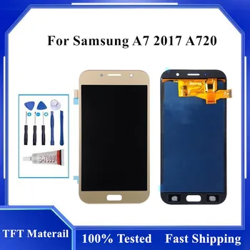 Samsung Galaxy A7 Līdz 2017. A720 A720F SM-A720F Touch Screen Digitizer LCD Montāža Samsung A720 LCD Var Regulēt Spilgtumu