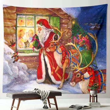 Santa Claus Mājas Apdare Fona Sienas Auduma Ziemassvētku Elk Dzīvojamā Istaba Gobelēns Ziemassvētku Un Jaunā Gada Gobelēns Sienas Karājas