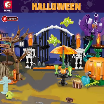 SEMBO 4-in-1 Dāvanas Halloween Ķirbju Rotaļlietas Ķieģeļi Puses Apgaismojums Celtniecības Bloki DIY Spēlē CILMES Modelis Komplekti Bērnu Pieaugušie