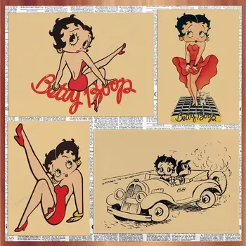 Sexy Lelle Baiba BETTY BOOP Betija Lelle Ilustrācija, Bārs, Kafejnīca Vintage Kraftpapīrs Dekoratīvās Glezniecības Mājas Dekoru Tropu Sienas Māksla