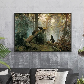 Shishkin un Savitsky Rīta pie mājas Ir Priežu Mežs Kanvas Glezna Tautas Sienas Mākslas Segt Drukas Plakāts Mājas Dekoru