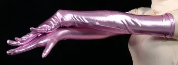Sieviete rozā spīdīgas metāla sexy cimdi fetišs unisex zentai masta classic halovīni kostīmi