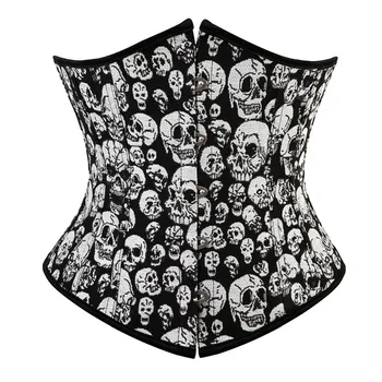 Sieviešu Gothic Galvaskausa Sexy Underbust Korsete Bustier Vidukļa Cincher Slimming Body Shaper Corselete Apakšveļa Plus Lieluma Personu Clubwear