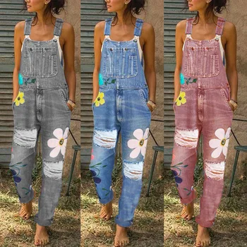 Sieviešu jean bikses (dungriņi) ir 2021. modes drukāt vintage māmiņa kombinezoni ripped bez piedurknēm zeķturi sieviešu jean bikses