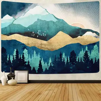 Simsant Kalnu Gobelēns, Meža Koku Dabas Ainavu Māksla Sienas Karājas Gobelēni par dzīvojamo Istabu Mājas Dekoru Banner