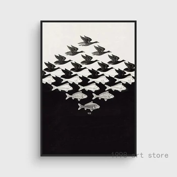 Sky & Ūdens, 1938. Gadā M. C. Escher Filmu Mākslas Anotācija Plakātu Audekla Apgleznošana Sienu Izdrukāt Attēlu, Dzīvojamā Istaba Mūsdienu Mājas Dekoru Cuadros