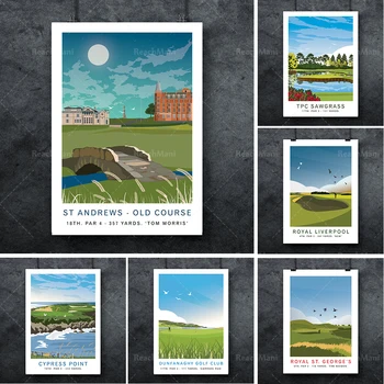 St Andrews Vecs, Protams, Golfa Klubs Ar 18 Bedrīšu Golfa Dāvanu Travel Art Plakātu Skotijas Iespiesti Dāvanu Tēva Dēls Golfs