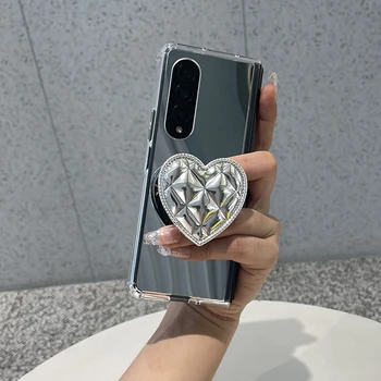 Stilīgs Luksusa Skaida Turētājs Aplauzums Spogulis Tālrunis Case For Samsung Galaxy Z Reizes 4 Z 3 Reizes 5G Lācis Ķēdes Aproce Locīšanas Vāciņu