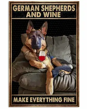 Suns Skārda Zīme, vācu Aitu suņus Un Vīnu Padara Visu Smalks Vintage Skārda Zīmes Plāksnīte, Wall Art Metāla Krāsošana 20x30cm Plakātu 2022