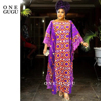 Sākotnējā Bazin Riche Kleita 2022 Augstas Kvalitātes Āfrikas Izšūtām Mežģīnēm Akmeņi Apģērbs Purpura Nigērijas Sievietes Puses Kāzu Kleitas