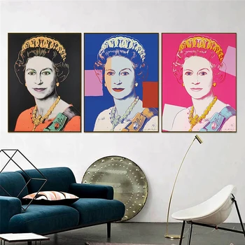 Tautas Andy Warhol Audekla Gleznas Karaliene Elizabete II Plakāti un Izdrukas Sienas Art Attēlus Dzīvojamās Istabas Sienas Dekors Cuadros