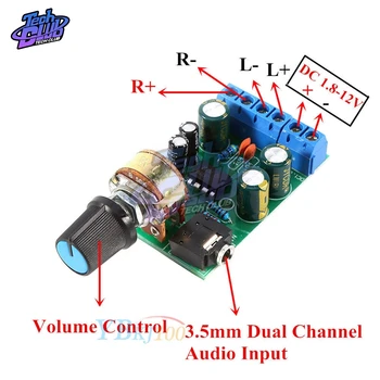 TDA2822 TDA2822M Pastiprinātājs Valdes DC 1.8 V-12 V 2.0 Kanālu Stereo Mini AUX Audio Pastiprinātāja Modulis AMP ar 50K Ohm Potenciometra