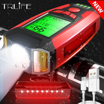 TRLIFE Lukturīti, Lai Velosipēds T6 LED Velosipēda Dators Ragu USB Velosipēds Gaismas Priekšā Ūdensnecaurlaidīgs Velo Lukturu Odometra Piederumi