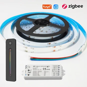 Tuya Zigbee Led Kontroles 24V 5M COB RGBW RGBWW Regulējamas, Elastīgas Sloksnes Gaismas APP Balss Kontroles 2.4 G Tālvadības Alexa, Google Home