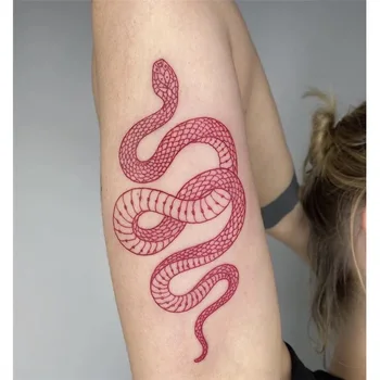 Tās Ir Liela Izmēra, Sarkana Čūska Ūdensnecaurlaidīgus Pagaidu Tetovējumu Uzlīmes Sievietēm, Vīriešiem Body Art Vidukļa Uzlīmes Viltus Tatto