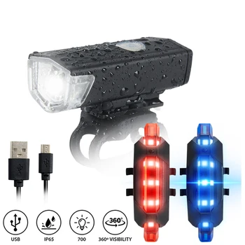 USB Velosipēdu Gaismas LED Kalnu Velosipēds Priekšējās Gaismas, Aizmugurējās Taillight Ūdensdrošs kabatas Lukturītis ar Velosipēdu Lukturu Brīdinājuma Lampas Lukturīti
