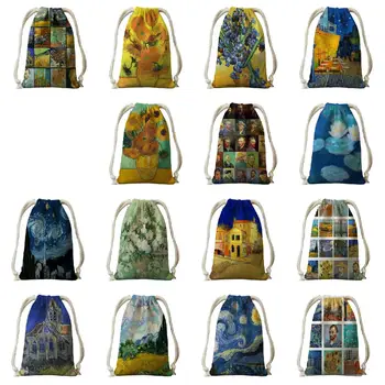 Van Gogs, eļļas glezna drukāt aukliņu soma sieviešu ceļojumu soma, modes meitene audekls mīksta soma mugursoma sieviešu uzglabāšanas maiss