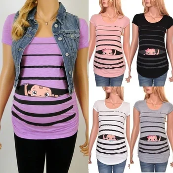 Vasaras Dzemdību Sievietēm, Gudrs, Funny Print T-krekls Grūtniecības laikā Valkā Svītrainām Karikatūra Bērnu Īsām Piedurknēm T-krekls Drēbes Grūtniecēm