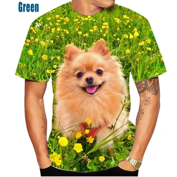 Vasarā Karstā Pārdošanas Gudrs un Smieklīgi Suns Pomerānijas 3D Drukāšanas Modes Gadījuma Apaļu Kakla T-krekls
