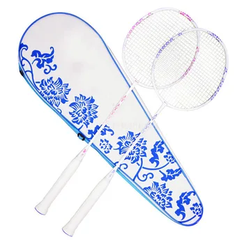 Viegla Zilā un Baltā Porcelāna Badmintona Raketes Rakešu Oglekļa Šķiedras Profesionālo Badmintona Raketes somiņa Ar
