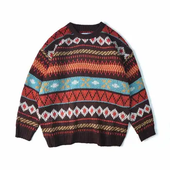 Vintage Vīriešu Džemperis Trikotāžas Džemperis Modes korejas Rudenī, Ziemā Silts, Brīvs O-veida kakla Raibs Gadījuma Moderns Džemperis Modes Augšu