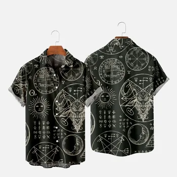 Vīriešu Modes Vasaras T Krekls Havaju Galvaskausa Dēmons 3d Drukas Mājīgu Gadījuma Vienu Pogu, Krekls ar Īsām Piedurknēm Beach Lielgabarīta Krekls 5