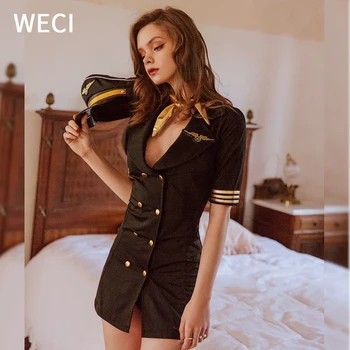 WECI Policijas Sievietes Cosplay Stjuarte Kostīmu Armijas Virsnieks Vienotu Seksīgs Apģērbs Gaisa Saimniece Kleita Lomu Spēlē Tērpu Halloween Drēbes